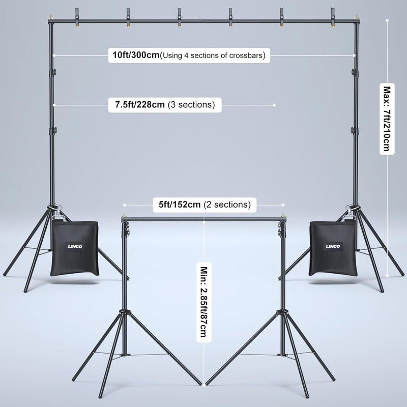 Linco Backdrop Stand for Parties Kit 10x7 ft Adjustable Back Drop Photography Studio Photo Background Support System with Clamps, Sand Bag, Carrying Bag 4172 - Image 2